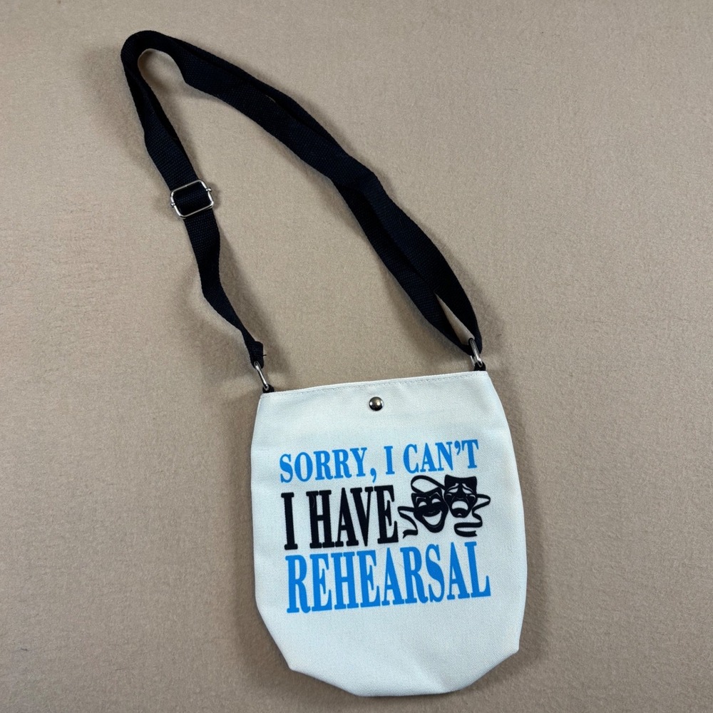 Sorry I Cant I Have Rehearsal Canvas Crossbody Bag Theater Drama Mask Cream